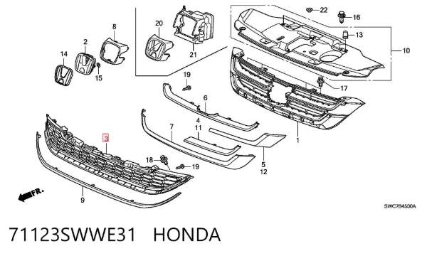 Atrapa chłodnicy 71123SWWE31 Honda