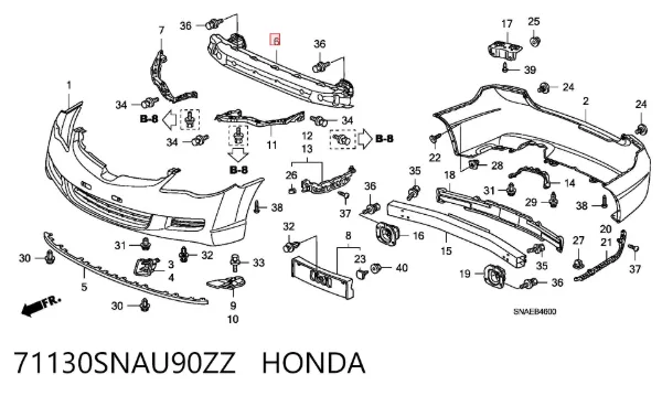 Wzmocnienie zderzaka przedniego 71130SNAU90ZZ Honda