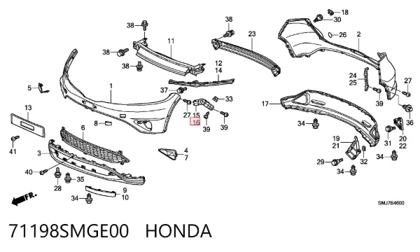 Wspornik zderzaka przedniego lewy zewnętrzny 71198SMGE00 Honda