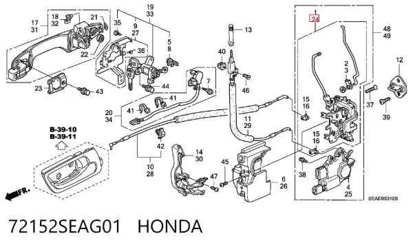Zamek drzwi przednich lewych 72152SEAG01 Honda
