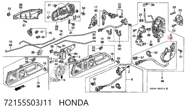 Zamek drzwi przednich lewych 72155S03J11 Honda
