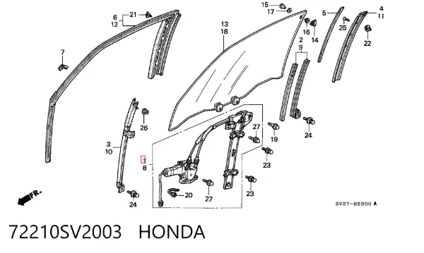 Mechanizm podnoszenia szyby drzwi przednich prawych Honda Accord V