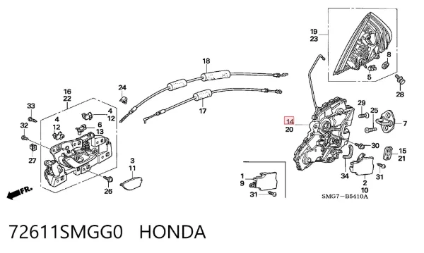 Zamek drzwi tylnych prawych Honda Civic VIII