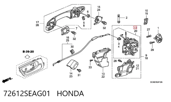 Zamek drzwi tylnych prawych Honda Accord VII