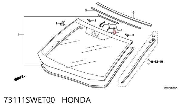 Szyba przednia 73111SWET00 Honda