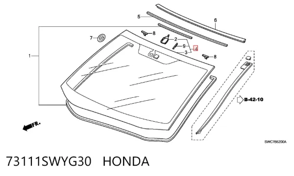 Szyba przednia 73111SWYG30 Honda