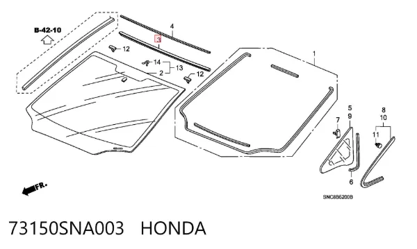 Listwa ochronna szyby przedniej 73150SNA003 Honda