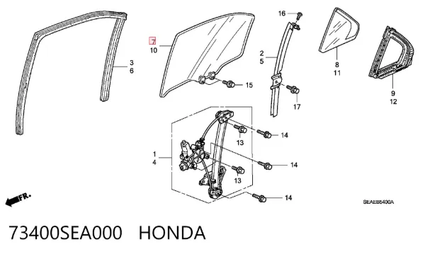 Szyba drzwi prawych tylnych 73400SEA000 Honda