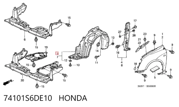 Nadkole błotnika przedniego lewe 74101S6DE10 Honda