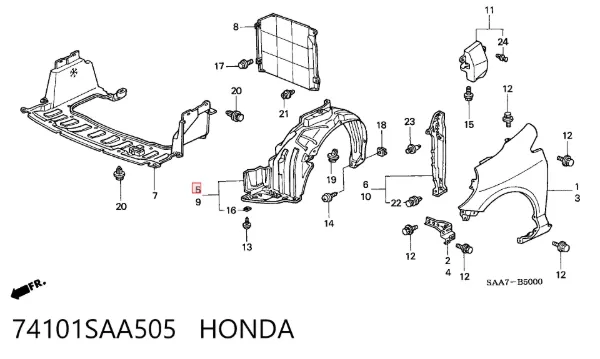 Nadkole błotnika przedniego prawe 74101SAA505 Honda