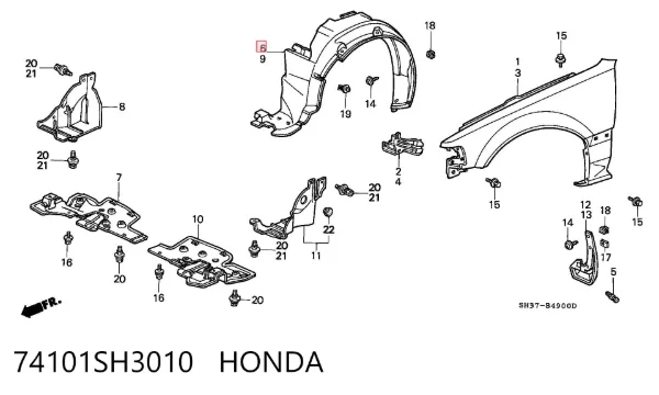 Nadkole błotnika przedniego prawe 74101SH3010 Honda