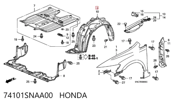 Nadkole błotnika przedniego prawe 74101SNAA00 Honda