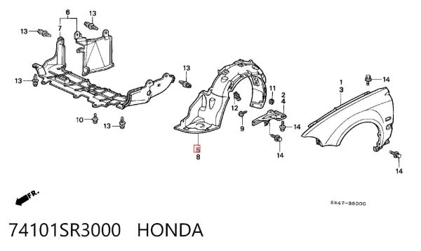 Nadkole błotnika przedniego prawe 74101SR3000 Honda