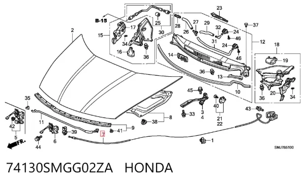 Linka otwierania maski Honda Civic VIII