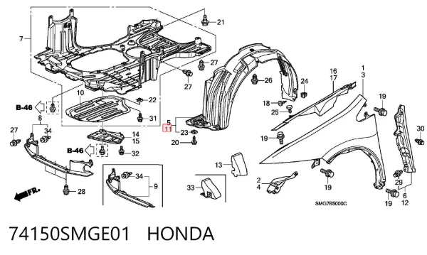Nadkole błotnika przedniego lewe 74150SMGE01 Honda