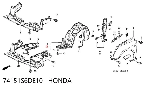 Nadkole błotnika przedniego lewe 74151S6DE10 Honda