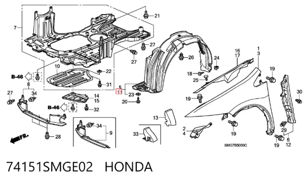 Nadkole błotnika przedniego lewe 74151SMGE02 Honda