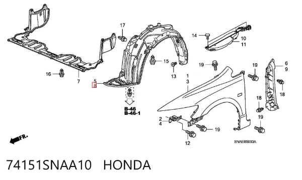 Nadkole błotnika przedniego lewe 74151SNAA10 Honda