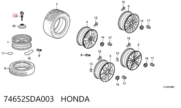 Wspornik koła zapasowego 74652SDA003 Honda