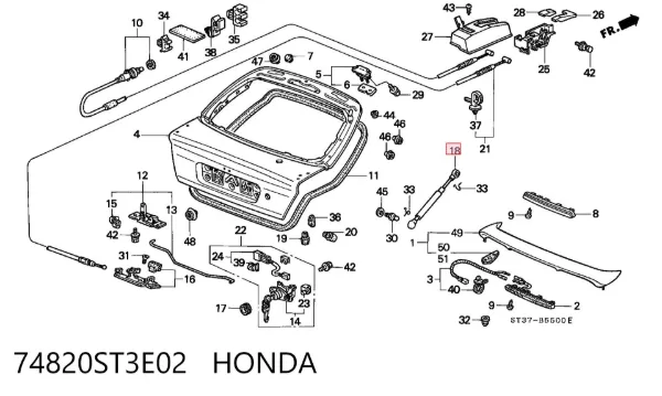Amortyzator klapy bagażnika (3/5 drzwi-tylnych) 74820ST3E02 Honda