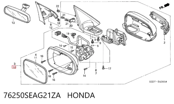 Lusterko wsteczne lewe 76250SEAG21ZA Honda