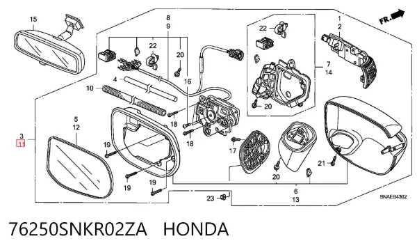 Lusterko wsteczne lewe 76250SNKR02ZA Honda