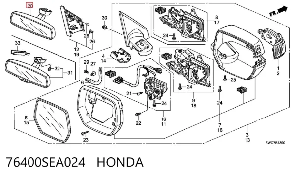 Lusterko wewnętrzne 76400SEA024 Honda