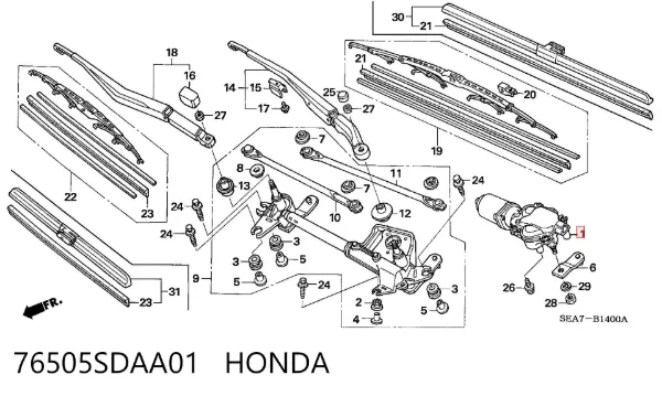 Silniczek wycieraczki szyby przedniej 76505SDAA01 Honda