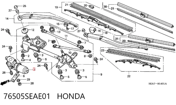 Silniczek wycieraczki szyby przedniej 76505SEAE01 Honda