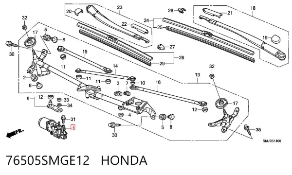Silniczek wycieraczki szyby przedniej 76505SMGE12 Honda