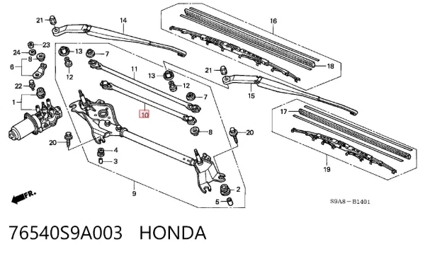 Mechanizm wycieraczek 76540S9A003 Honda