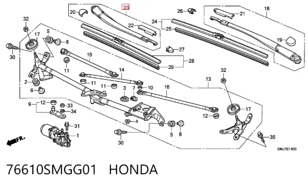 Ramię wycieraczki szyby przedniej 76610SMGG01 Honda