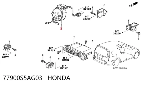 Pierścień kontaktowy AIRBAG, taśma kierownicy 77900S5AG03 Honda