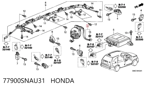 Pierścień kontaktowy AIRBAG, taśma kierownicy 77900SNAU31 Honda