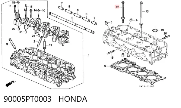 Śruba głowicy cylindrów 90005PT0003 Honda