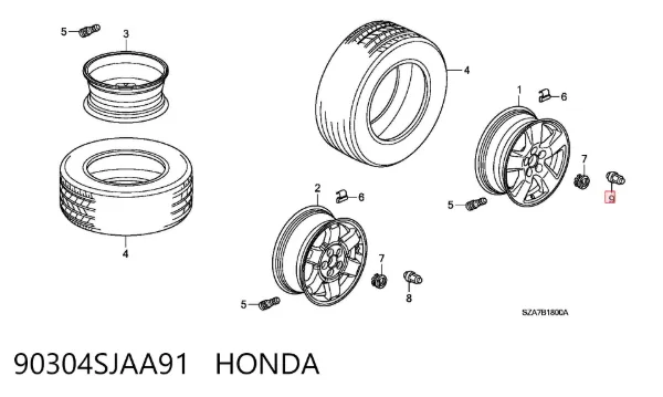 Nakrętka koła 90304SJAA91 Honda