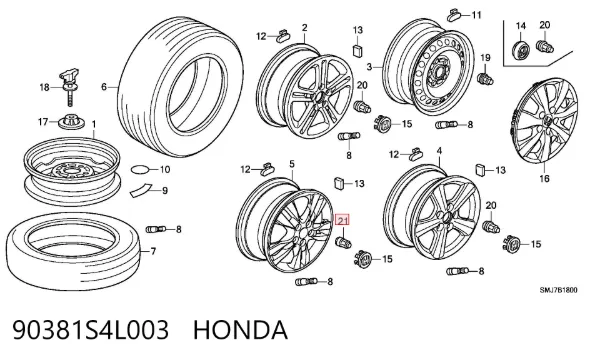 Nakrętka koła 90381S4L003 Honda