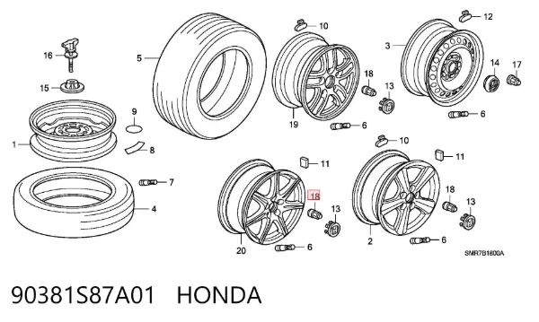 Nakrętka koła 90381S87A01 Honda