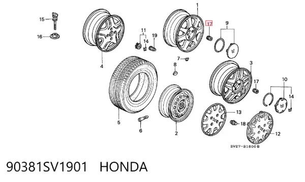 Nakrętka koła 90381SV1901 Honda