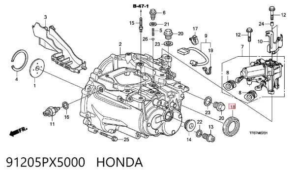 Uszczelniacz półosi lewej mostu przedniego 91205PX5000 Honda