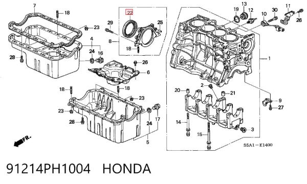 Uszczelniacz wału korbowego silnika tylny 91214PH1004 Honda