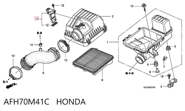 Czujnik przepływu powietrza, przepływomierz powietrza M.A.F. AFH70M41C Honda