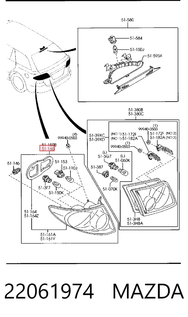 Lampa zespolona tylna lewa zewnętrzna 22061974 Mazda
