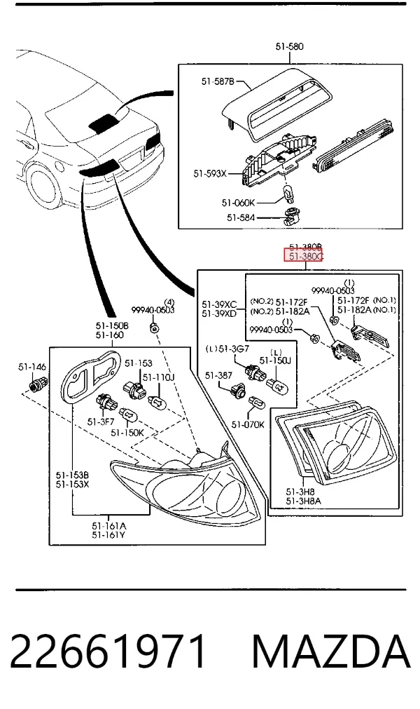 Lampa zespolona tylna lewa wewnętrzna 22661971 Mazda