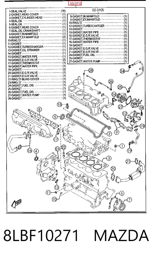Zestaw uszczelek silnika pełny 8LBF10271 Mazda