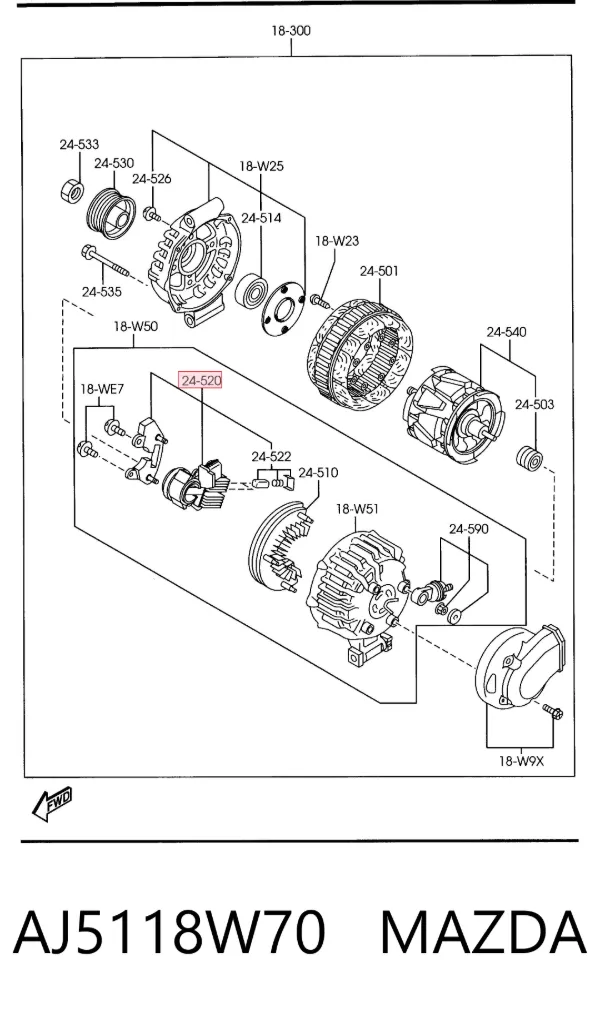 Regulator alternatora (przekaźnik ładowania) AJ5118W70 Mazda