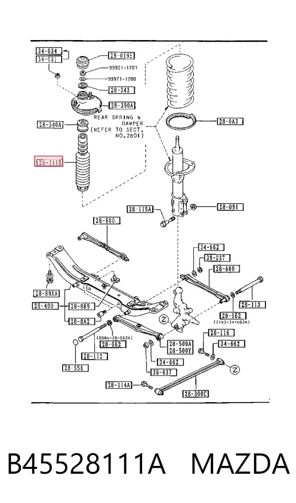 Odbój amortyzatora tylnego + osłona B45528111A Mazda