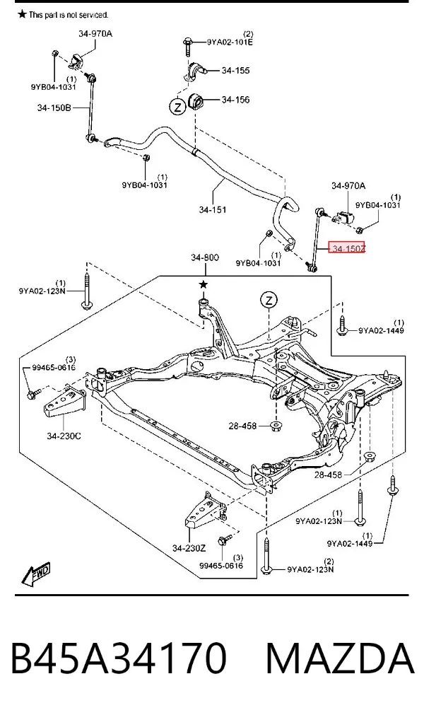 Łącznik stabilizatora przedniego lewy B45A34170 Mazda