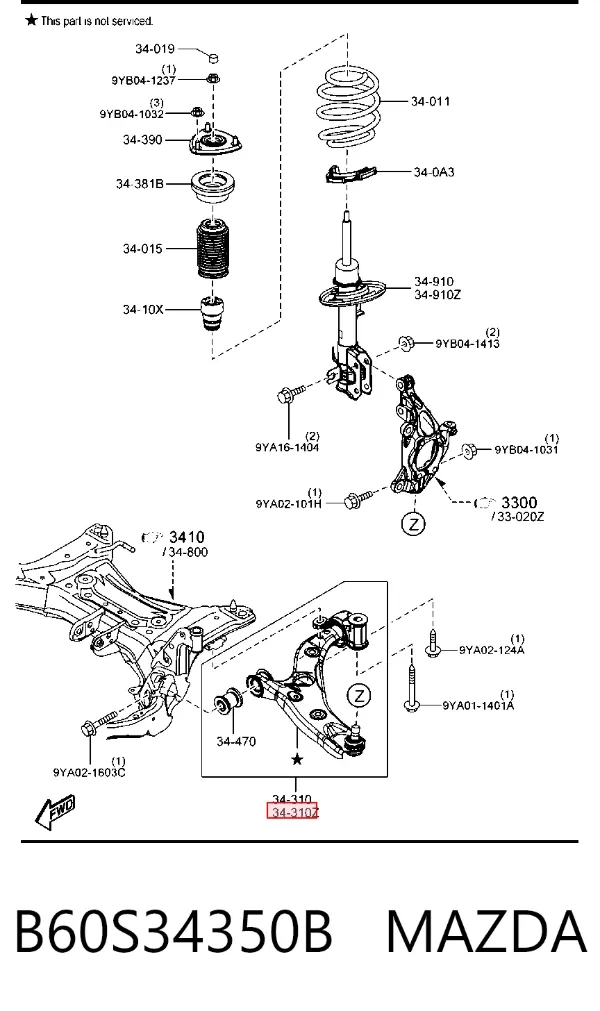Wahacz zawieszenia przedniego dolny lewy B60S34350B Mazda