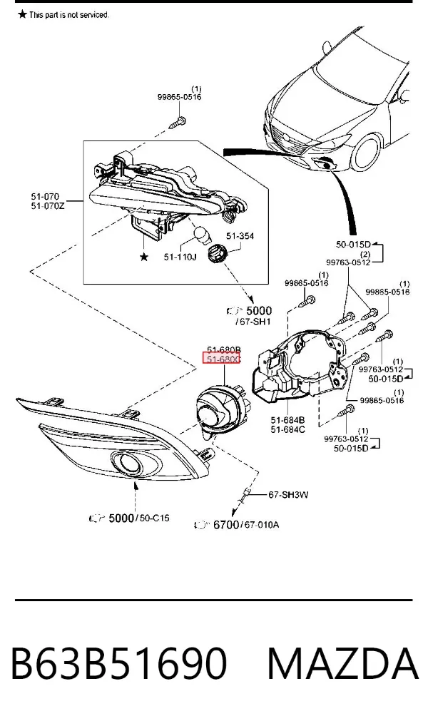 Lampa przeciwmgielna lewa B63B51690 Mazda